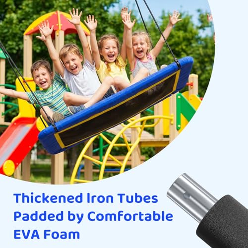 Image of 60'' Rectangle Platform Tree Swing for Kids and Adults, Giant Flying Swing with Adjustable Hanging Strap, Waterproof Textilene Fabric Tear & UV Resistant, Swings Set for Backyard Garden (Blue 02)