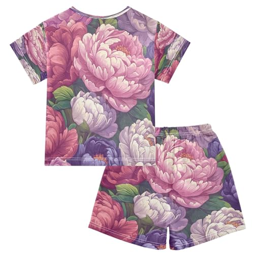 Pajama Sets Short Sleeve Colors Floral Pattern Soft Cotton Summer Sleepwear 2 Piece PJS Size 5-14T2