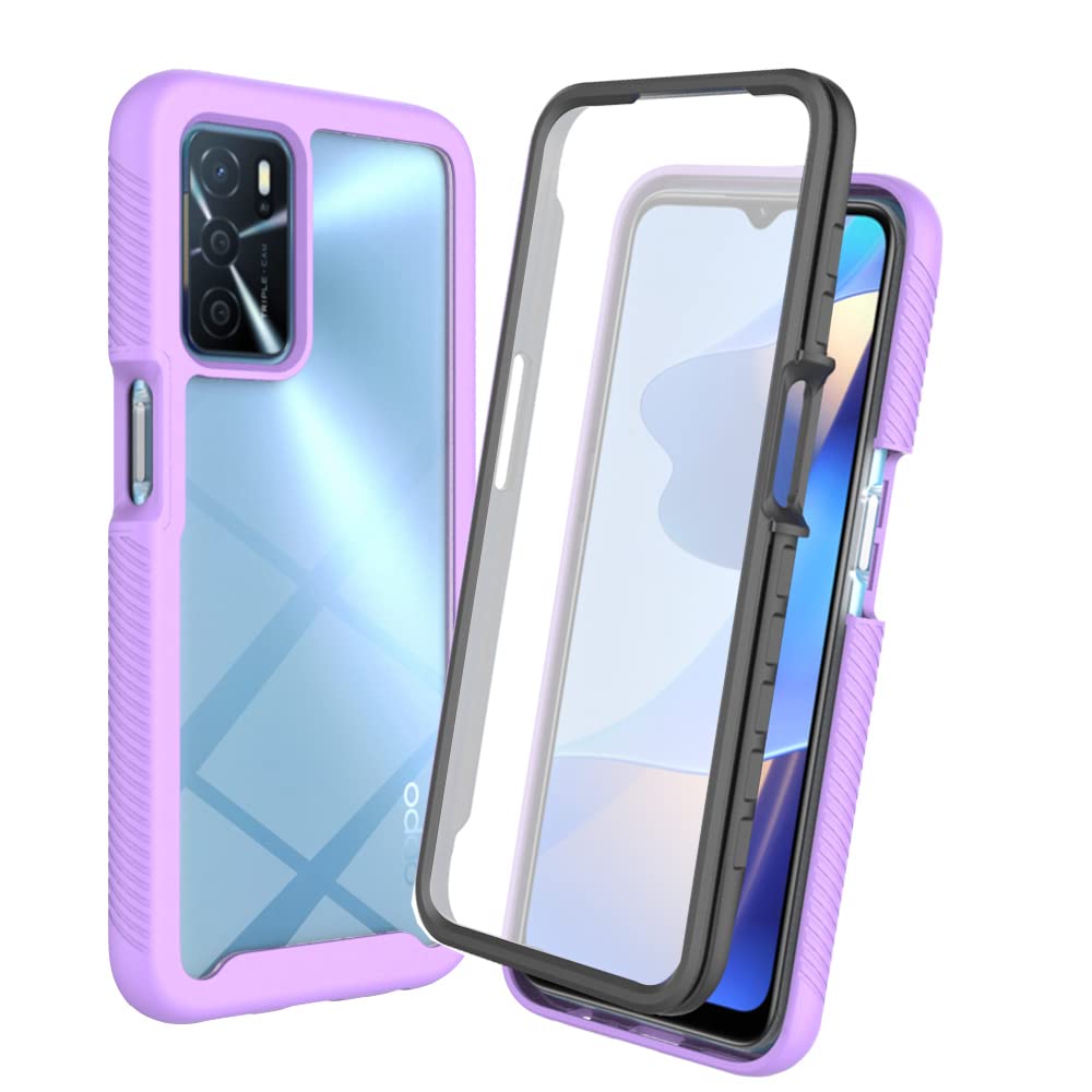XINNI Cover per Oppo A16/A16S/A54S, Protezione Schermo Integrata 360 Gradi Antiurto Custodia, Rugged Doppia Faccia Bumper Trasparente Full Guscio Fronte Retro Case, Viola Chiaro