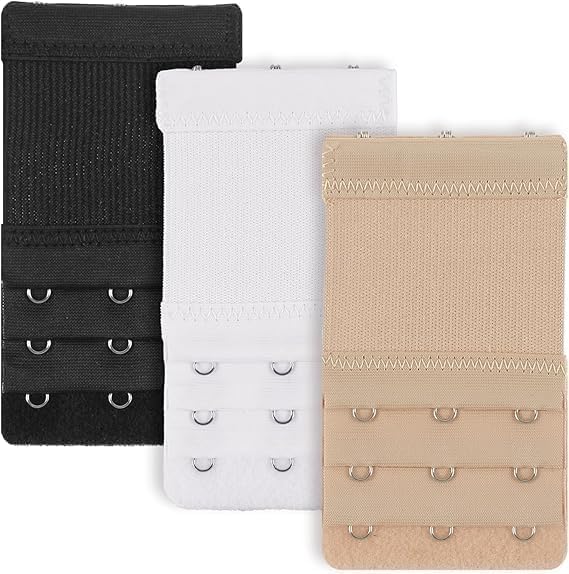 3 Hook Bra Extenders Pack of 3 – Elastic Soft Underwear Strap Extension for Women in Black, White, Beige-image-3