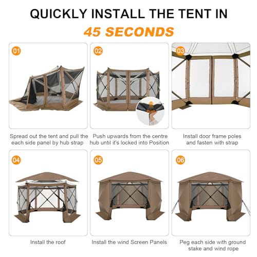 Image of COBIZI 12x12 FT Pop Up Canopy Stargazing Tent, Gazebos On Clearance with Removable Roof, Screened in Gazebo, Screen Tents Portable carpas para Patio for Outdoor Camping,Backyard,Garden,Brown(Pro)