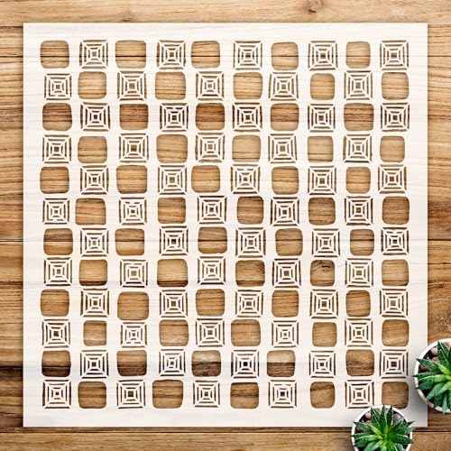 Checkered Pattern Stencil for Walls and Crafts, Geometric Squares Design, Reusable Mylar Template, Ideal for DIY Boho Decor and Art Projects - Size A3 (11.7