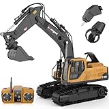 kolegend 3 in 1 Remote Control Excavator Toy 14 Channel RC Excavator Toy for Boys 3-12 with Bucket/Claw/Drill 2.4GHz Full Functional Construction Vehicles Toys Gift for 6 7 8 9 10 Years Old Kids Boys