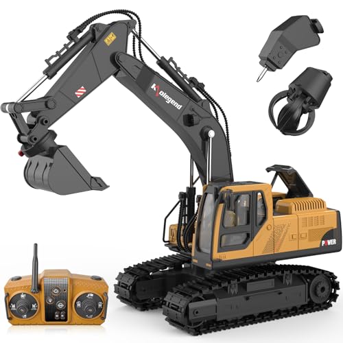 kolegend 3 in 1 Remote Control Excavator Toy 14 Channel RC Excavator Toy for Boys 3-12 with Bucket/Claw/Drill 2.4GHz Full Functional Construction Vehicles Toys Gift for 6 7 8 9 10 Years Old Kids Boys