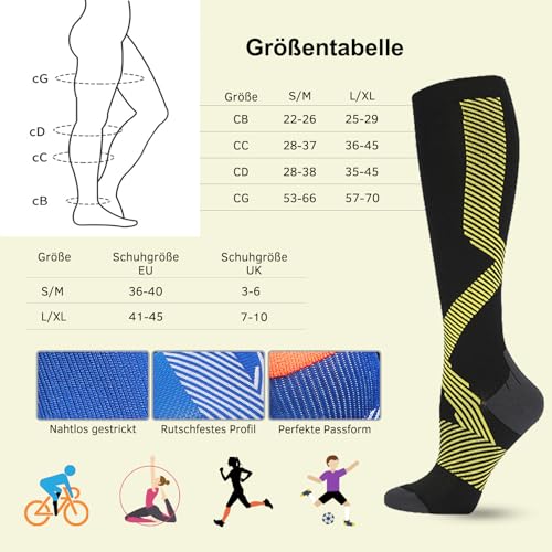 ONDACORE Kompressionsstrümpfe Sport, Laufstrümpfe Damen & Herren, Kompressionssocken mit Anti-Blasen Schutz, Stützstrümpfe für Muskelerholung & Workouts(Blau,S-M)