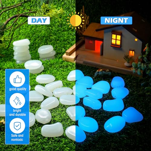 Image of Landical 1.8 Inch 100 Pcs Large Glow in The Dark Rocks Garden Stones Night Guide Pebbles Outdoor Fish Tank Rocks Aquarium Gravel Luminous Stones for Walkway Yard Succulent Plant Decor (White)
