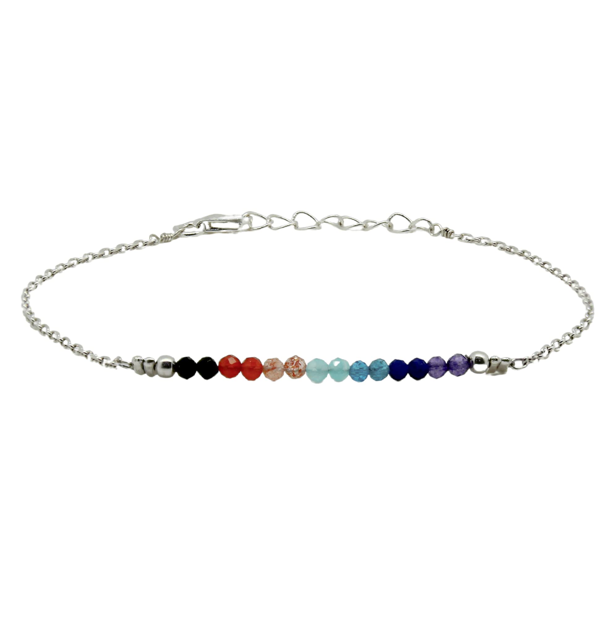 GEMINSPIREGemInspire 7 Chakra Beads Bracelet, Dainty Colorful Crystals, Healing Jewelry, Minimal, Handmade, 8 inch Adjustable 925 Silver Chain, Gemstone Jewelry, Gift for Her