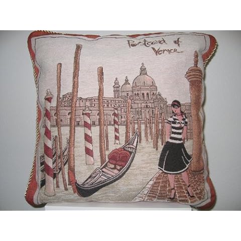 DaDa Bedding CC-G14420 Postcard of Venice Woven Cushion Cover, 18-Inch Cover