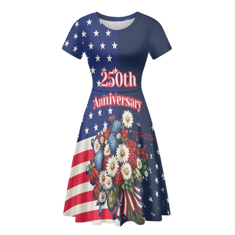 Image of Irisjudy T Shirt Dress for Women Short Sleeve Girls Short Sleeve Dress Plus Size, O Neck Knee Length Midi Dress for Ladies