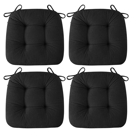 Image of AddGrace Chair Cushions for Dining Chairs Soft Kitchen Seat Cushions 18 inch x 18 inch x 3 inch Non-Slip Seat Pads Black Set of 4