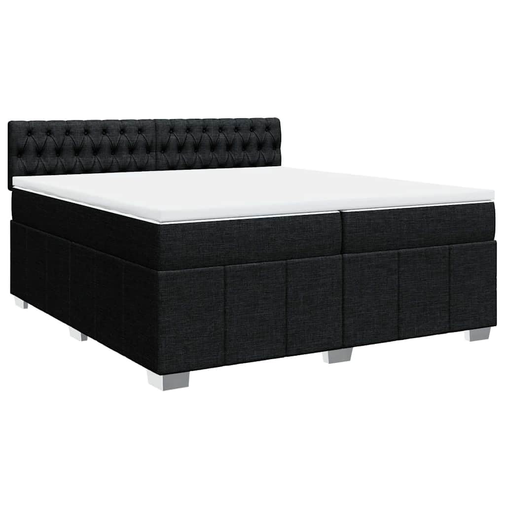 Cama con somier con colchón de 200 x 200 cm en tejido negro, núcleo de muelles ensacados para un agarre óptimo y una transferencia de movimiento reducida, incluye cómodo y transpirable