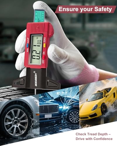 Image of GODESON Tire Tread Depth Gauge, Digital Tire Thread Depth Gauge with 3 Modes-32NDS, 1 Inch and 25.4MM, Large Screen & Color Scale Code Easy to Read,Suitable for Motors, Cars, SUV (Red)