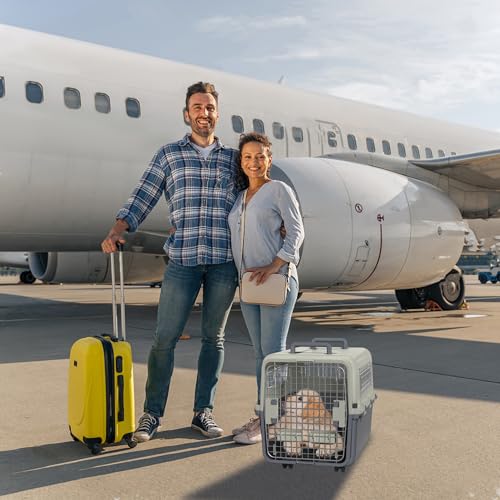 Froadp Transportbox für Haustiere Hund Katze Hundebox aus PP Kunststoff 67x51x58.5cm Katzentransportbox Hundetransportbox mit Rädern & Urinabstandshalter & Hängende Fressnäpfe Katzenbox