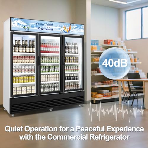 Image of Tylza Commercial Refrigerator, Three Glass Door Display Beverage Fridge, 59.06 Cu Ft Upright Beverage Cooler Merchandiser with Replaceable Advertising Light Board, Rebound Door, Fast Cooling