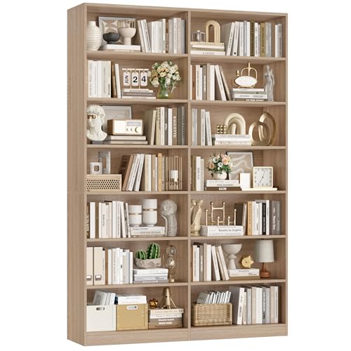 FirFurd Estantería Libros, Estantería Grande, Librería Salón, Estanterías Almacenaje Madera Alta, Libreria Estanteria con 14 Compartimentos para Salón Oficina Estudio 120x30x212.5cm Roble