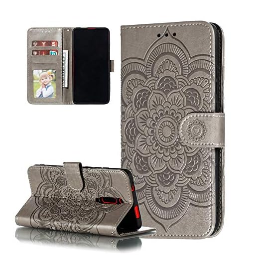COTDINFOR Samsung Galaxy M30S Funda Flip Cierre Magnético Billetera Elegante Retro Suave PU Cuero Cover Anti-arañazo Carcasas para Samsung Galaxy M30S Gray Mandala LD.