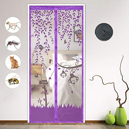 ACHNC Magnétique Moustiquaire Porte,Anti Insecte Rideau Porte Anti Mouche Velcro Moustique Moustiquaire de Porte pour Porte d Entrée Intérieur/Patio/Salon/Chambre,Violet,120 * 220cm Cover