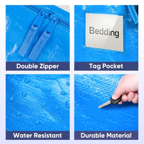 Image of TICONN 4 Pack Extra Large Moving Bags Heavy Duty with Zippers & Carrying Handles, Durable Storage Bags Moving Boxes for Closet Organizers and Storage (4 Pack, Sky Blue)