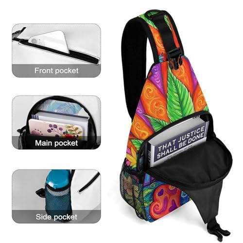 Fashion Chest Bag, Unisex Small Day Pack, Peace And Love Colorful Flower Weed Leaf Cross Body Sling Pack For Travel Hiking4