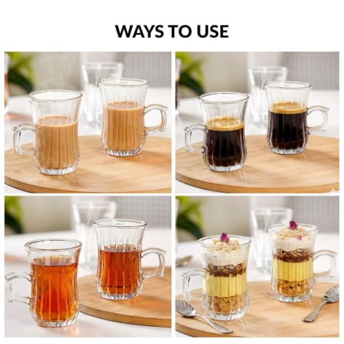 Image of Nestasia Set of 6 Transparent Glass Tea Cups (150ml Each) - Stripped Embossed Durable & 100% Food-Safe Coffee Mugs | Perfect for Coffee, Tea, Hot & Cold Beverages