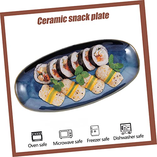 Plato cerámico azul grande en forma de pez para sushi miniatura 5