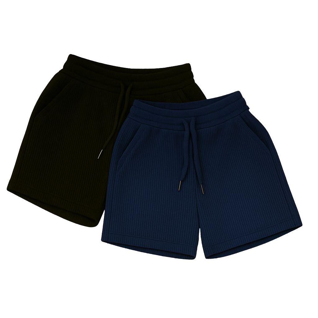 Hemin Enterprise Women's Ribbed Lounge Shorts Pack of 2 | Soft Stretch Knit Shorts with Drawstring Waist & Side Pockets | Casual, Sleepwear Shorts for Women-picture-14