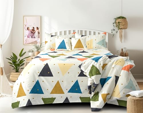 Image of Super Premium Designer 6-Piece Comforter Set - Double Bed Size (90 inchx100 inch) - Heavy Cotton Blend with Reversible Comforter, Bedsheet, Pillow Covers & Cushion Covers (White, 6 Pc Comforter Set)