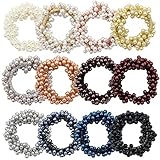 Dizila 12 Pack Stretchy Bling Glitter Sparkly Pearl Hair Ties Scrunchies Beaded Hair Elastics Decorative Thin Thick Hair Ponytail Holders Bracelet Hair Ropes Bands Beautiful Accessories for Women Girl