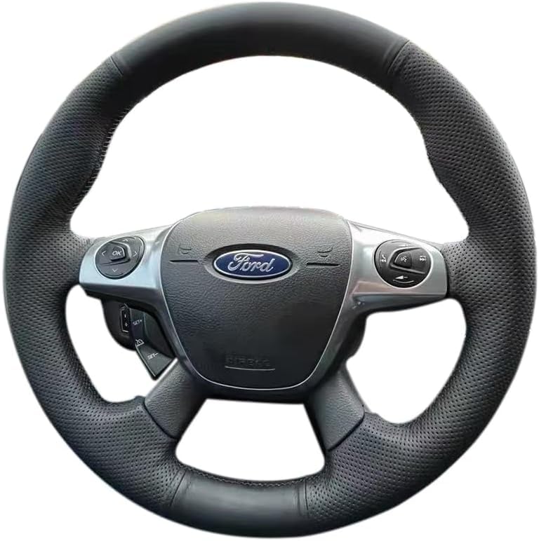 Cubierta para volante de piel perforada negra cosida a mano, antideslizante y transpirable, para Ford Focus 2012-2017 / Ford C-Max / Escape SUV 2013-2016