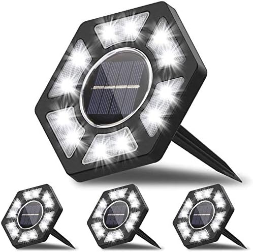 Gintenco Solar Lights Outdoor Garden, Solar Ground Lights, IP67 Waterproof Garden Floor Lights, 12-LED White Solar Disk Lights for Lawn Pathway Patio Garden [Energy Class A++](4 Packs)