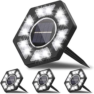Gintenco Solar Lights Outdoor Garden, Solar Ground Lights, IP67 Waterproof Garden Floor Lights, 12-LED White Solar Disk Lights for Lawn Pathway Patio Garden [Energy Class A++](4 Packs)