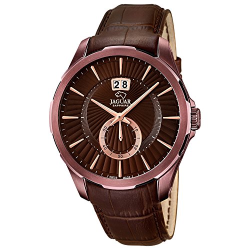 JAGUAR UJ684/1 Men's Watch Elegant Analogue Leather Strap Brown Quartz Watch with Bronze Dial, Brown, Strap.