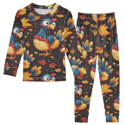 Pajama Sets Long Sleeve Autumn Leaves Bird Turkey Soft Comfy Sleepwear 2 Piece PJS 3-8T
