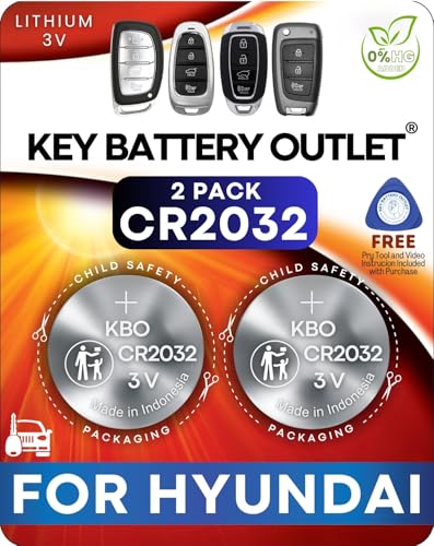 Key Fob Battery for Hyundai CR2032 (2 Pack) - OEM Remote Battery Replacement for Sonata, Santa Fe, Tucson - Includes Pry Tool and Video Guide for Easy Installation
