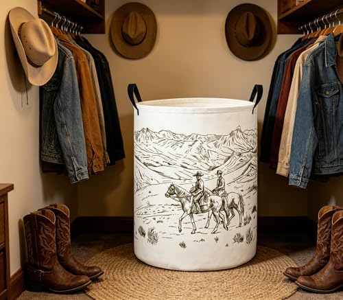 Image of Baby Laundry Hamper Basket Baby Hamper for Nursery Boy and Girl Cute Storage Bin Organizer Boho Room Decor(Cowboy)