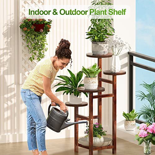 5 Tiered Wood Plant Stand Indoor With Plant Saucer And Gardening Tool, Plant Shelf Outdoor For Multiple Plants Corner Tall Flower Stand Pot Holder For Display Rack Living Room Window Garden Patio #TOP3
