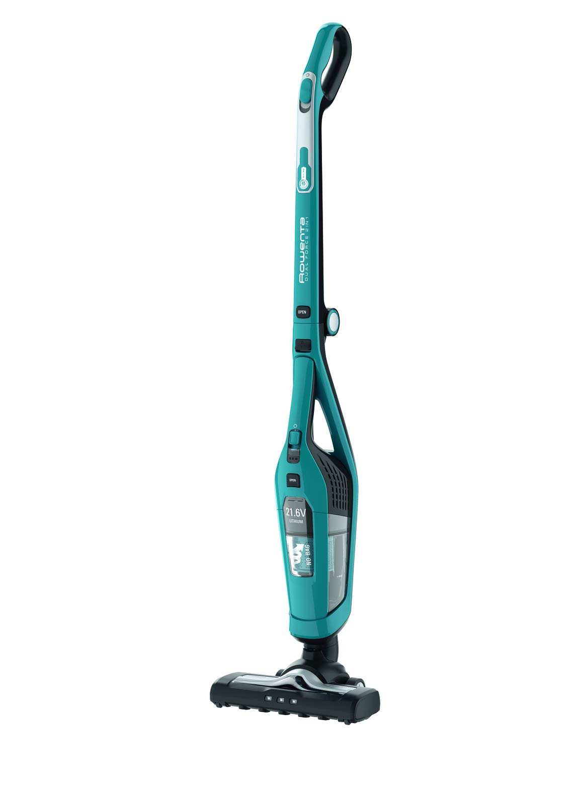 Rowenta Dual Force RH6751W0 - Aspiradora 2 en 1 de mano y escoba eléctrica, cepillo motorizado con luces LED, baterÃa 21.6 V, autonomÃa 45 min, sin cable, ligera y plegable, sin bolsa, Color Negro