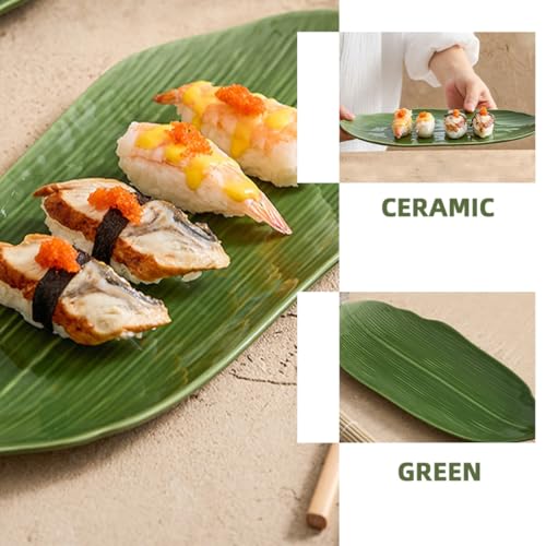 Plato de cerámica para sushi estilo hoja verde miniatura 2