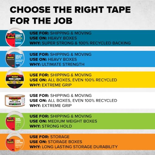 Scotch Heavy Duty Recycled Packaging Tape, Shipping and Packing Tape, 1.88 in x 800 in, 6 Rolls with Dispensers, Red - image 3