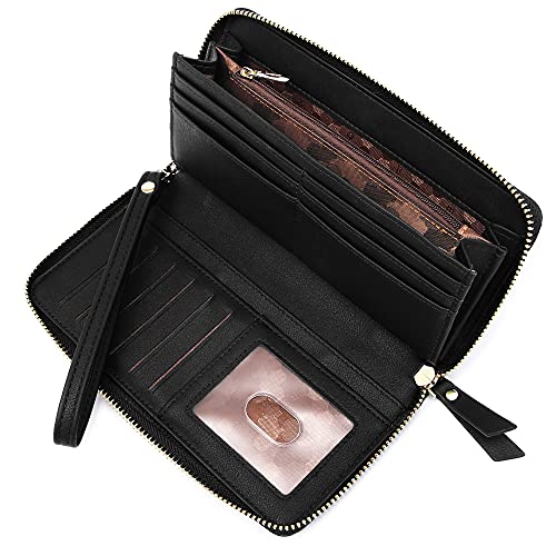 VOCUS Womens Wallet RFID Blocking Zip Around Wallet PU Leather Large Travel Long Purse Credit Card Holder with Wristlet2