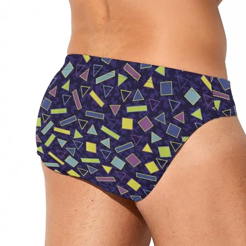 Memphis Triangles Squares Rectangles Mens Swim Briefs Bikini Sexy Low Rise Trunks Swimsuit Bathing Suit Beach3