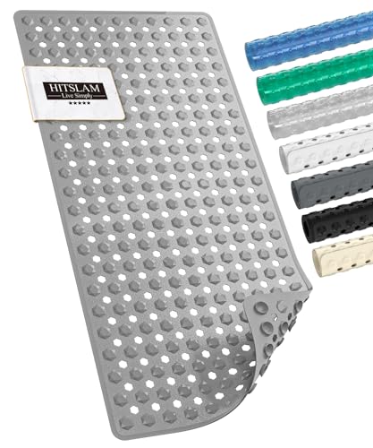 HITSLAM Badewannenmatte rutschfest 89 x 40cm Lange Antirutschmatte Badewanne Duschmatte rutschfest BPA Frei Schimmelresistent & Maschinenwaschbar Schnelltrocknend und Leicht zu Reinigen Grau