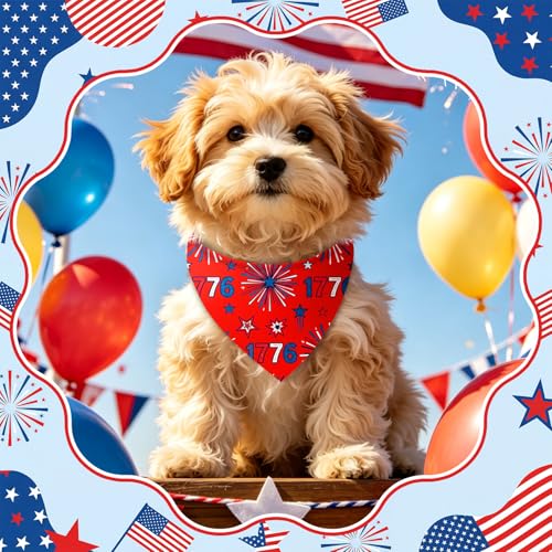 Image of Abbylike 50 Pcs Patriotic Dog Bandanas Bulk 4th of July Bandanas for Dogs Star Triangle Kerchief Bib Scarf Set for Pet Independence Day 250th Anniversary Party Costume, 25 Styles(19.7 x 13.8 x 13.8)