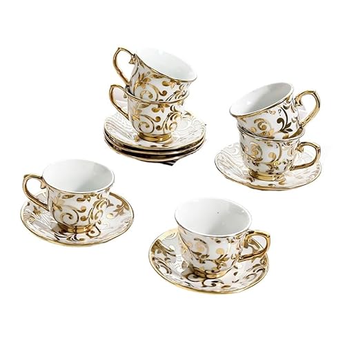 Movni オーロッパ風セラミックコーヒーカップ&ソーサー セット 高級レトロスタイル 200ml容量 ホテル・会所・家庭・茶館用 コーヒー6杯皿C款003