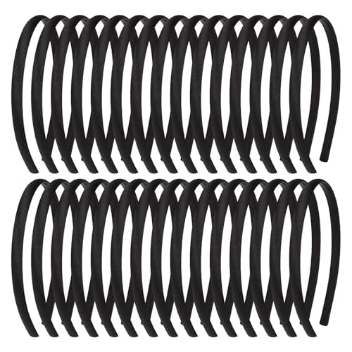 Fishdown 30 Pcs Black Headbands for Girls Skinny DIY Head Bands Hard Thin Headband with Teeth 8mm Rubber Plastic Hairbands for Kids Teens Party Favors