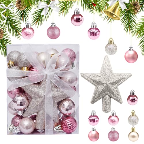 Φ3cm Mini Weihnachtskugeln 30-teiliges Set mit Baumspitze Glitzer...