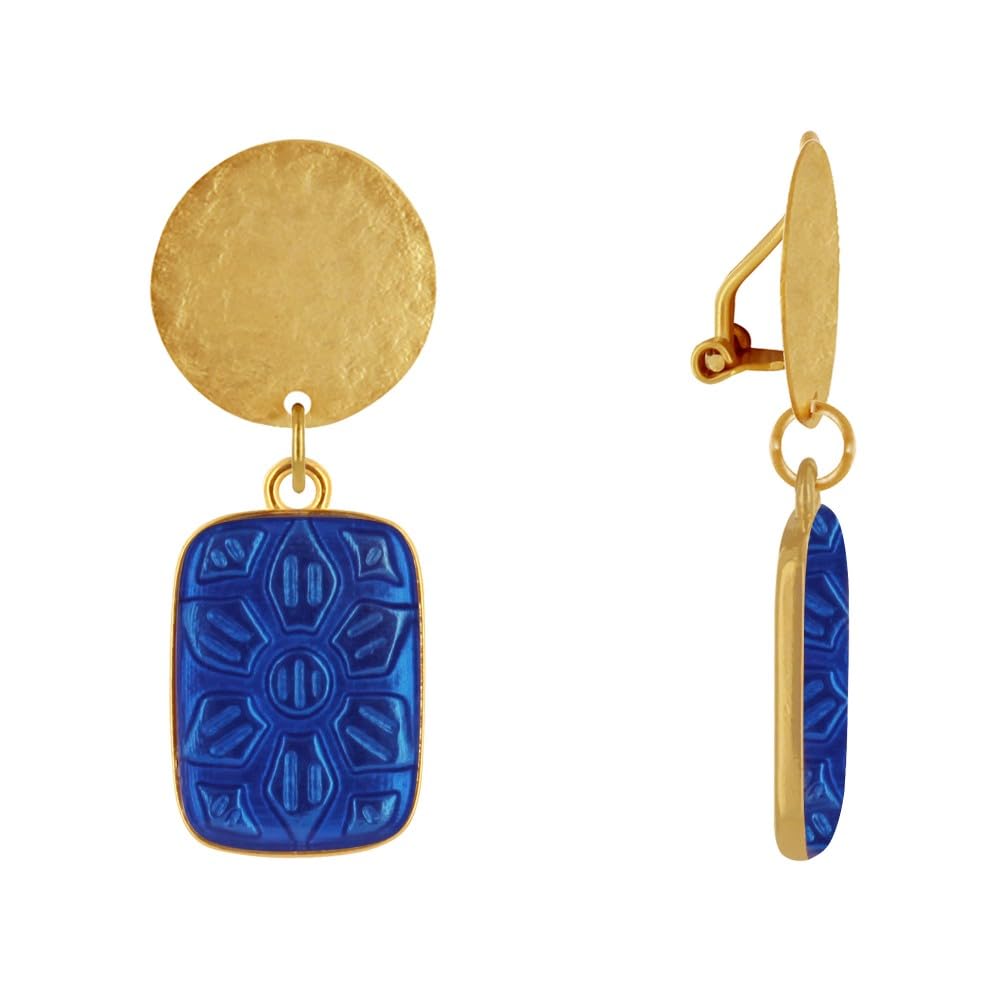 LES POULETTES BIJOUX - Boucles d'Oreilles Clip Laiton Mat Pastille Brossée et Rectangle Fleur en Résine