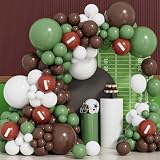 Adeyoo Football Balloon Garland Arch Kit, 132Pcs Green and Brown Balloons Football Printed Balloons Sage Green White Latex Balloon for Touch Down Rugby Birthday Sports Theme Party Decorations