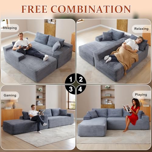 Image of 95 inch Boneless Couch for Living Room, L Shaped Modular Sectional Sofa