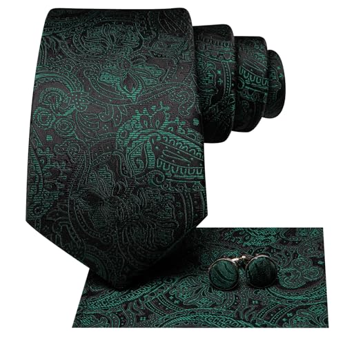 Image of Hi-Tie Men 63inches Tie Set Extra Long Necktie Paisley Tie Pocket Suqare Cufflinks Big and Tall Men Tie